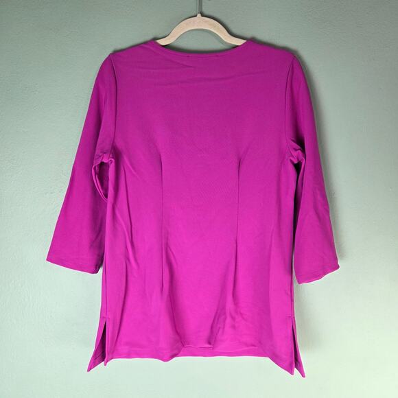 Boston Proper Womens Beyond Travel 3/4 Sleeve Keyhole Fuchsia Top Size Medium - Picture 2 of 6